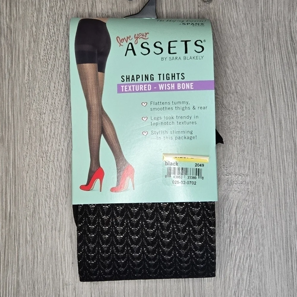 Spanx Love your Assets Textured Shaping Tights - Wish Bone Size 2 Black 2049 New